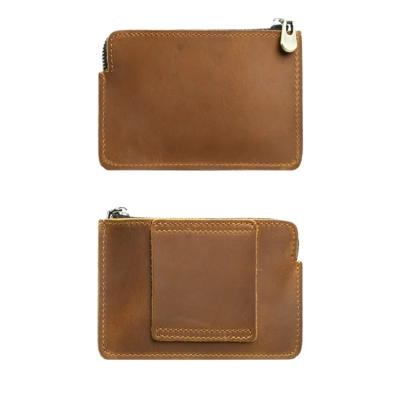 

Men Small Waist Bag Genuine Leather Belt Pack Wallet Coin Purse Card Holder Crazy Horse Leather Zipper Purse Pocket
