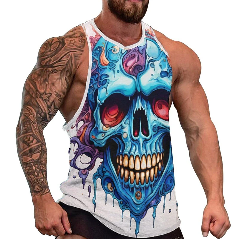 

Fashion 3D Skull Printed Men's Tank Tops Summer Casual Hip Hop Vintage Sports Vest Loose Breathable Comfortable Sleeveless Tees
