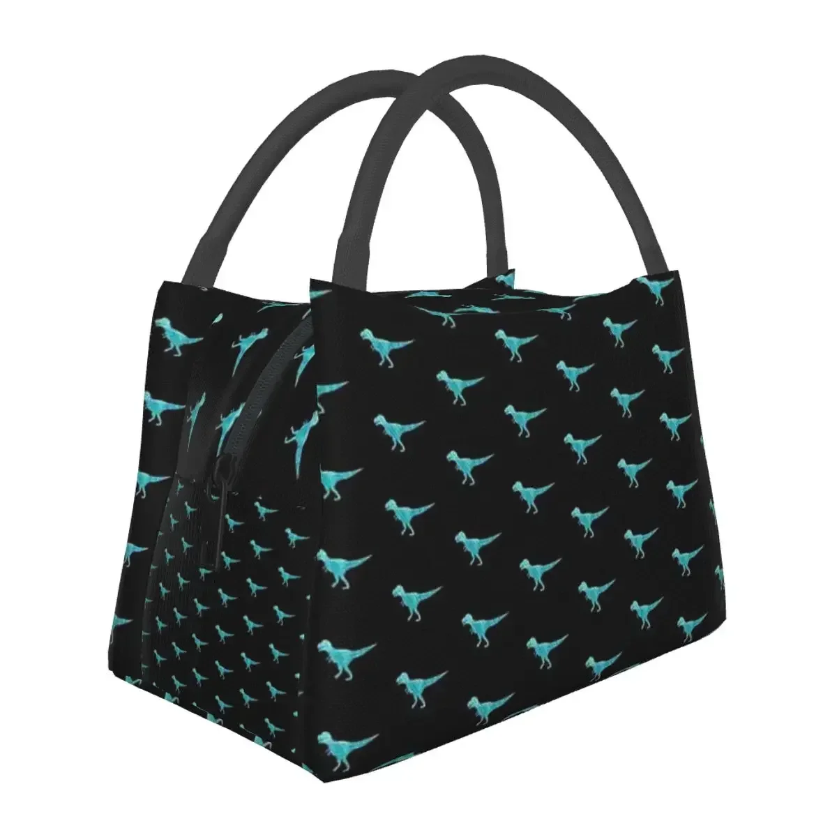 Teal And Black Watercolor T-Rex Dinosaur Silhouette Lunch Bags Insulated Bento Box Picnic Bags Cooler Thermal Bag for Woman