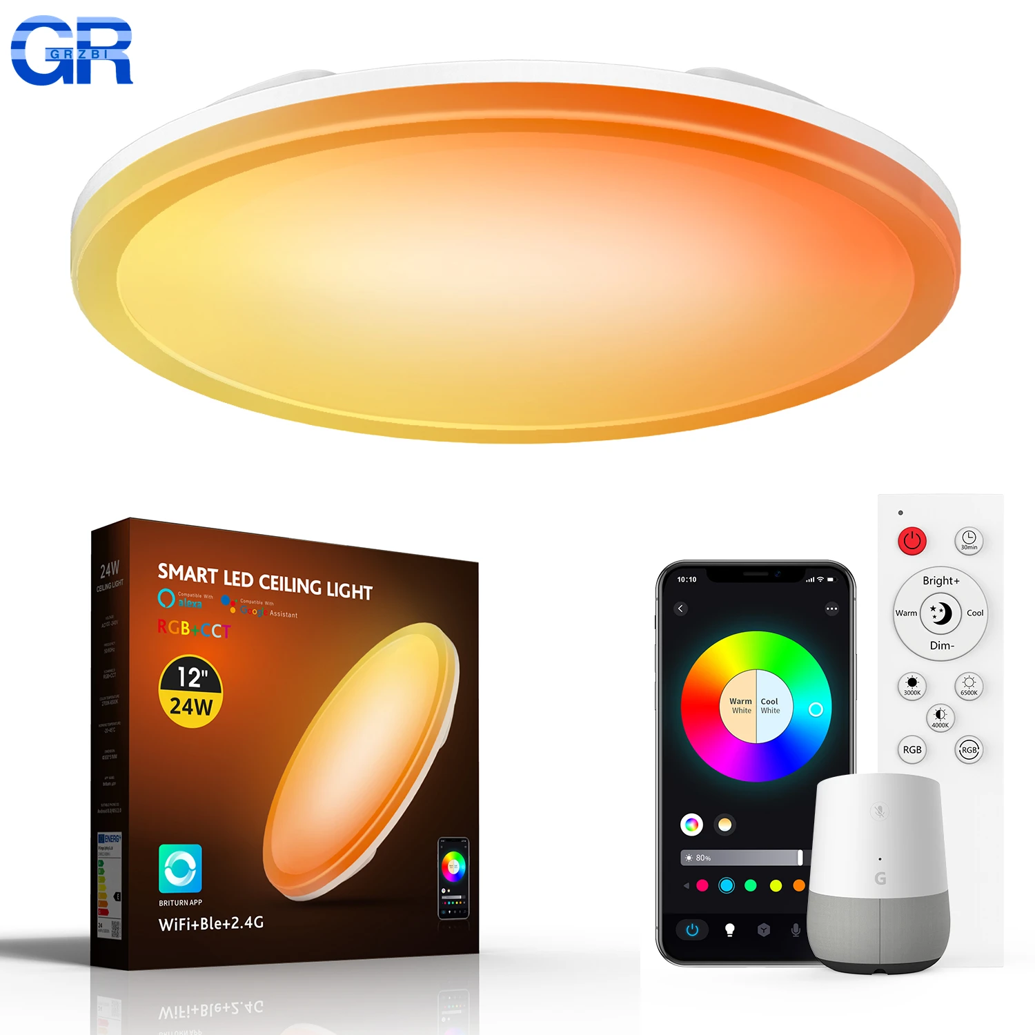 

Умный потолочный светильник 24 Вт 30 Вт Светодиодный светильник для спальни Потолочные светильники с дистанционным управлением через приложение Светодиодные светильники с регулируемой яркостью для комнаты Гостиная