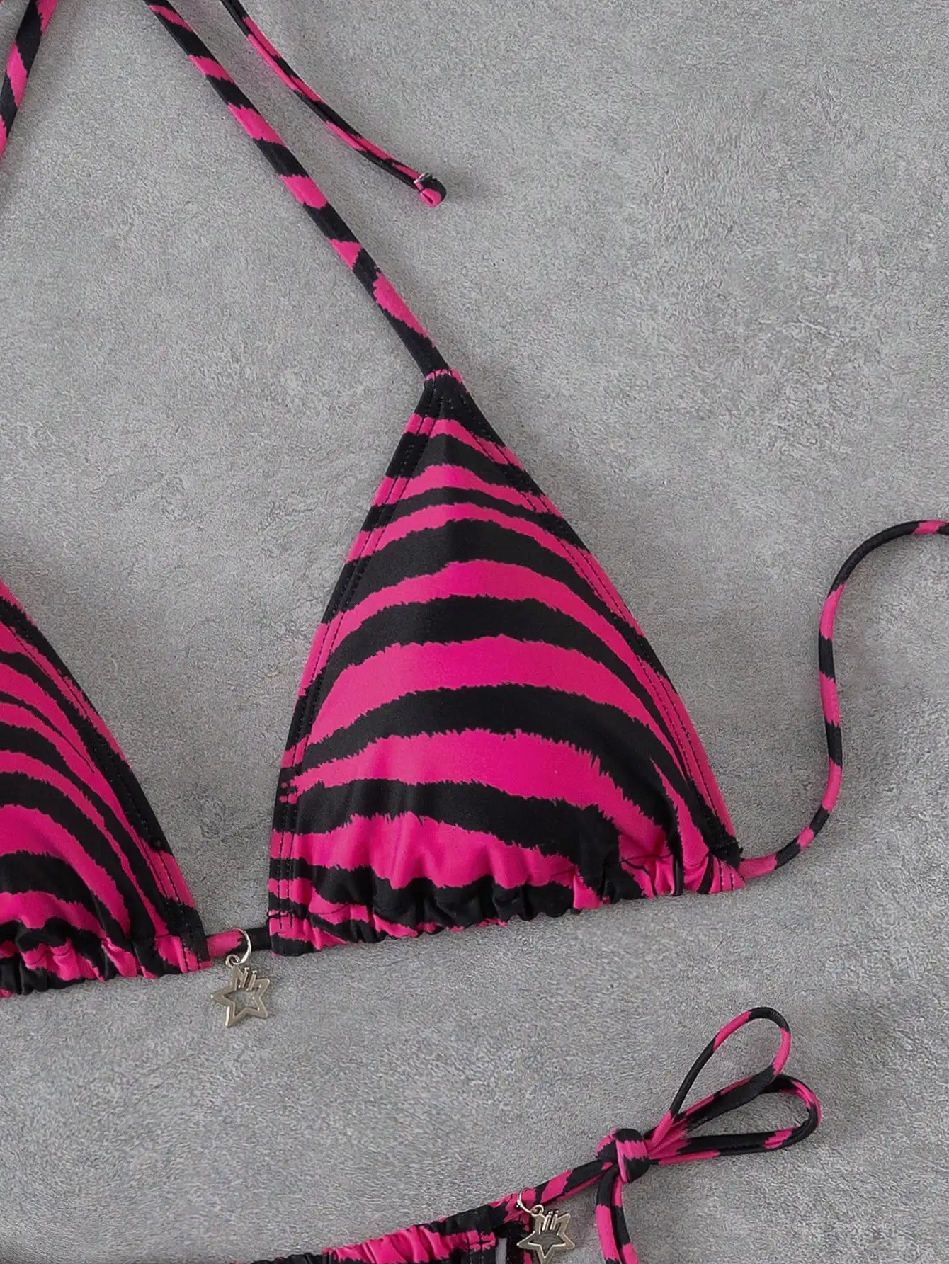 

Zebra Print Star Pendant Triangle Bikini Set For Women Beach Vacation