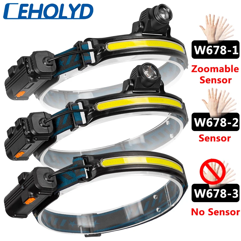 CEHOLYD New Sensor Led Headlamp Built-in Battery COB Rechargeable Headlight Head Flashlight Camping Lamp Lighting Waterproof