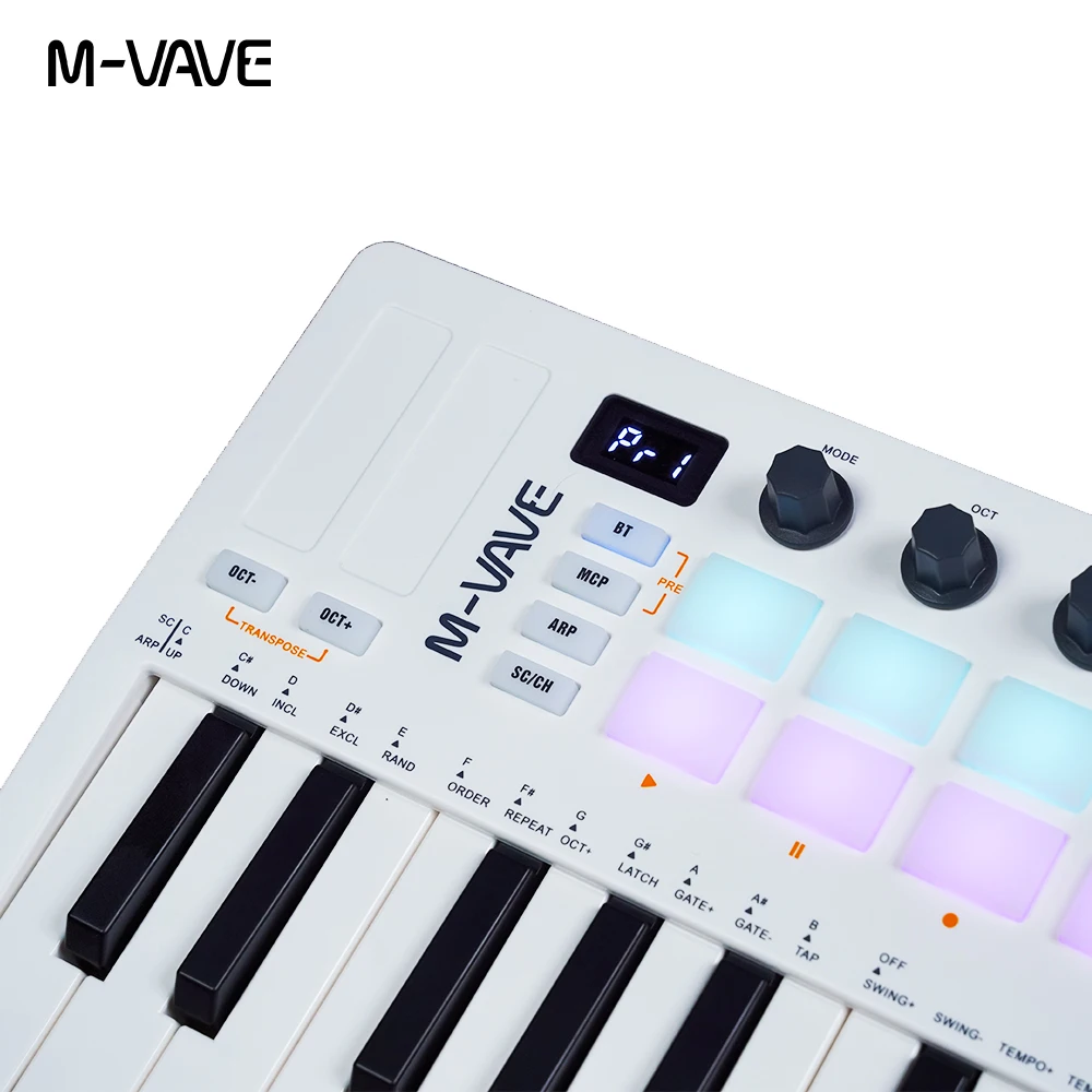 M-VAVE SMK-25 II Pro MIDI 키보드 25개 세미 웨이티드 키 +16개 RGB 패드 8개 매핑 노브 음악 제작 소프트웨어 포함