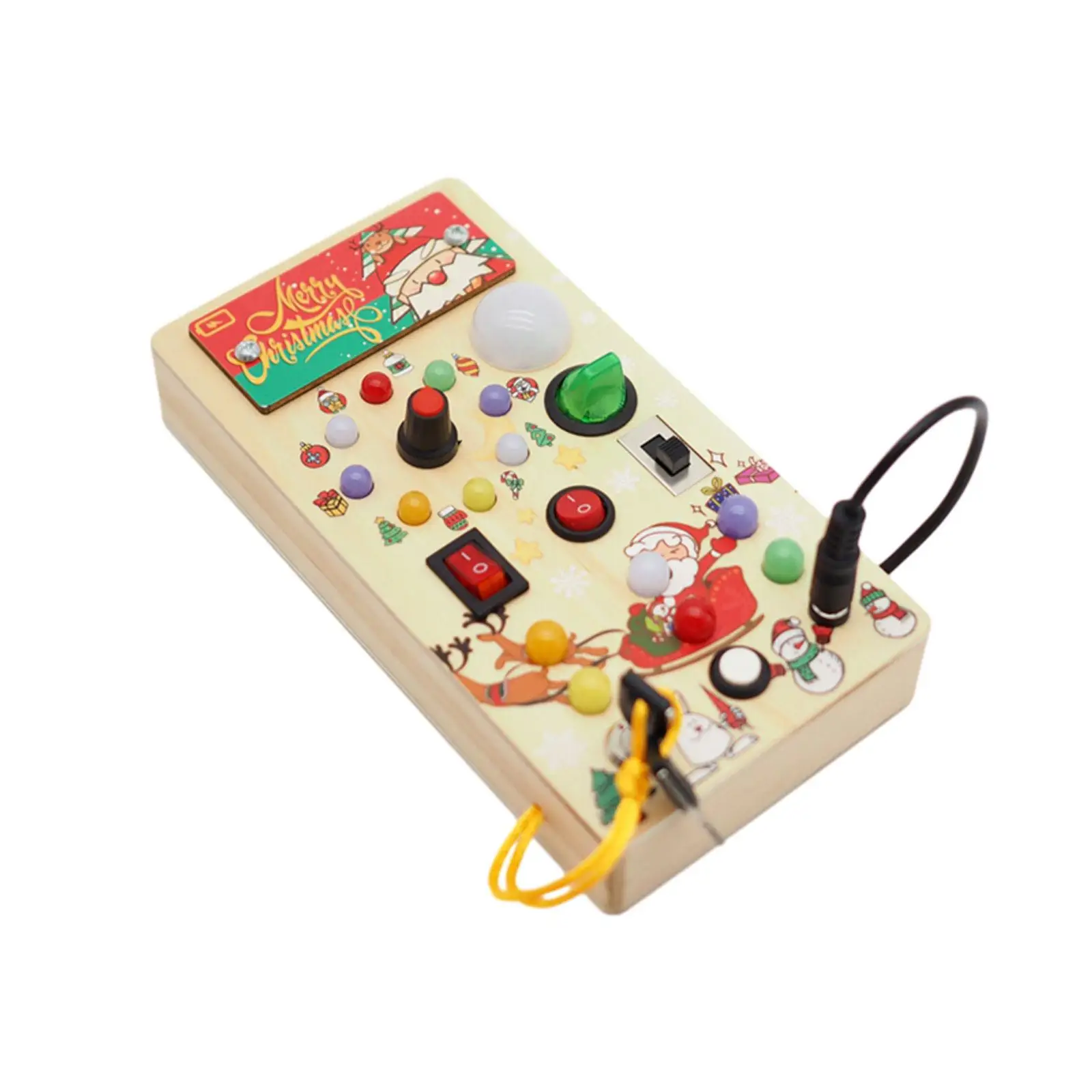 Christmas Wooden Busy Board LED Switch Compact Learning Activities for Kids