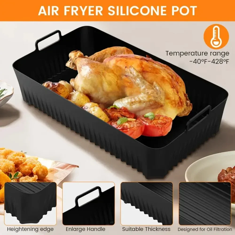 10.4L Air Fryer Tray Silicone Mold Non-stick Heat-resistant AF500 Air Fryer Trays for  Kitchen Restaurant Deep Fryer Accessories