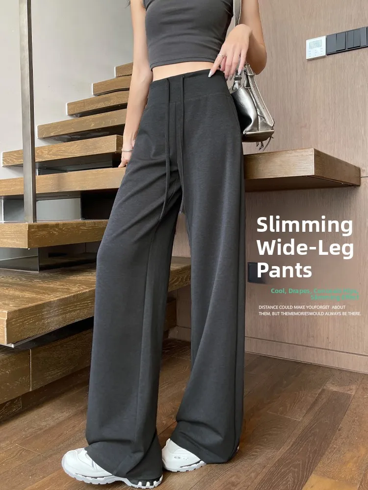 

Новые женские широкие брюки для йоги с высокой талией, летние тонкие ледяные шелковые крутые свободные повседневные прямые спортивные брюки, удобные дышащие брюки