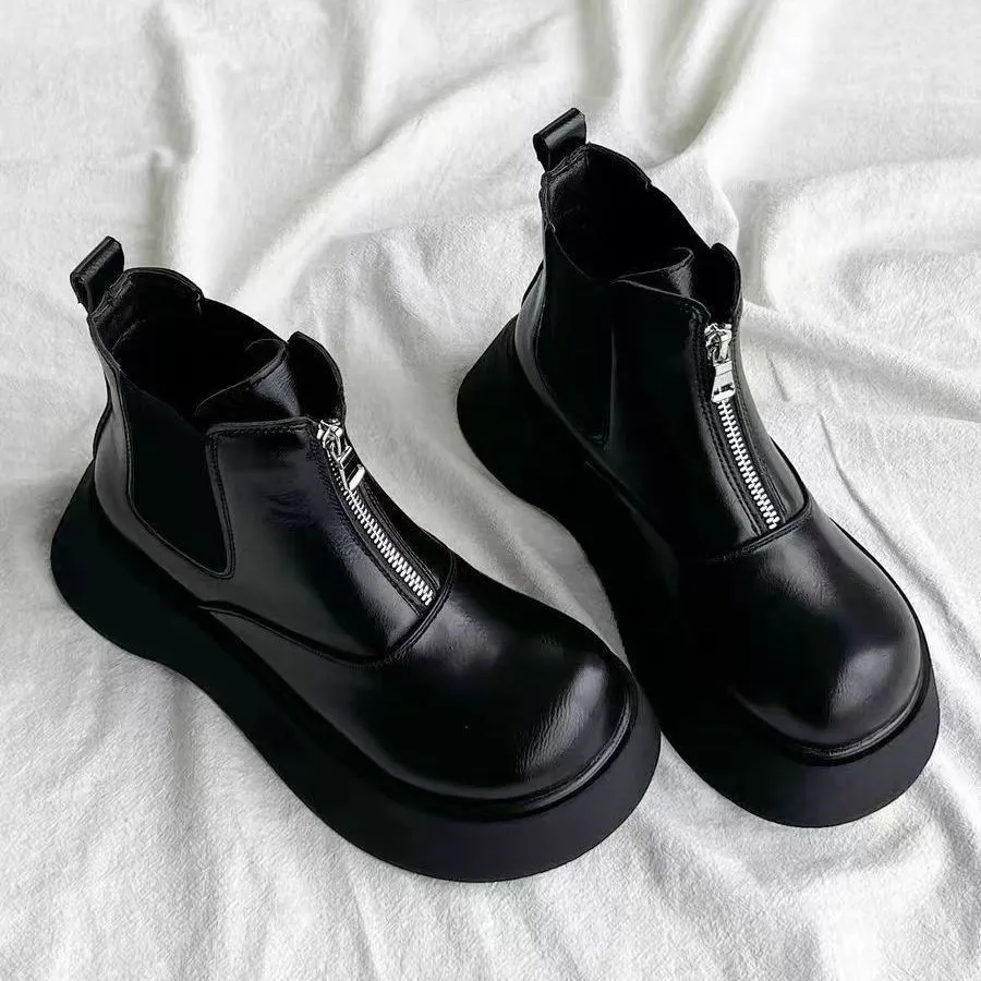 

Woman Retro Chelsea Short Boots British Style 2025 Autumn Ankle Boots Platform Zipper Outdoor Anti Slip Women's Ankle Boots
