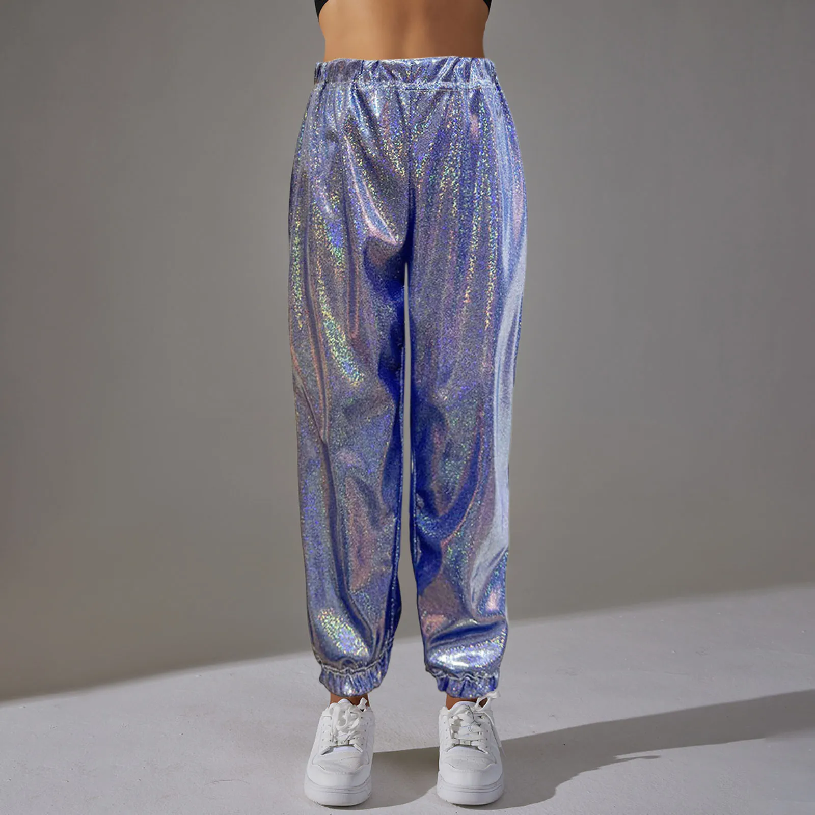 

Women Fashion Party Clothes Glossy Metallic Elastic High Waist Dance Pants Hip Hop Trousers Streetwear Dancewear Sweatpant