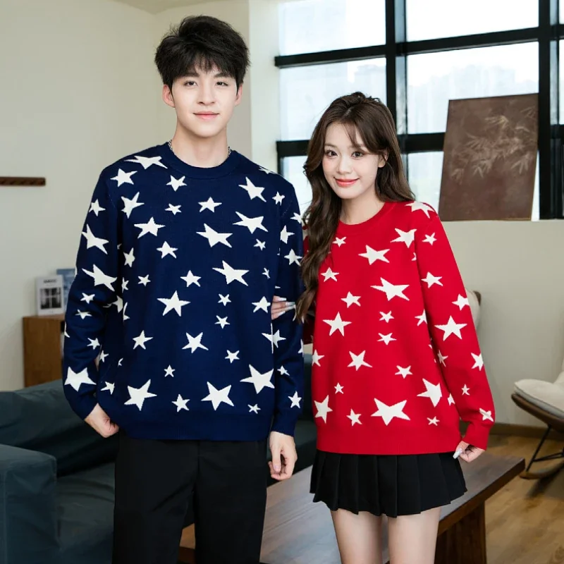 Christmas Sweater for The Whole Family Five-pointed Star Knit Tops Mom and Daughter Matching Knitwear Dad and Son Jumper  567