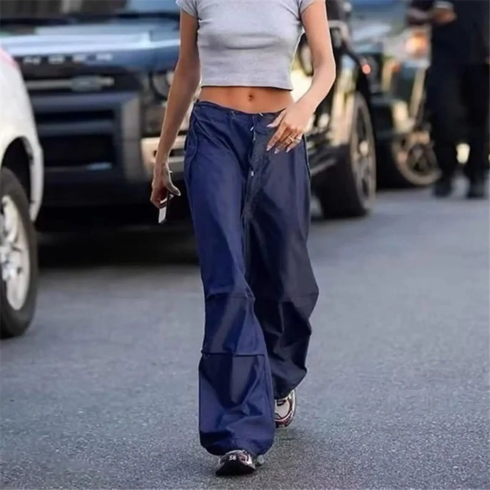 

Women's Casual Cinch High Waist Baggy Trousers Hip Hop Dance Sport Cargo Pants Loose Wide Leg Running Jogging Sweatpants 2023