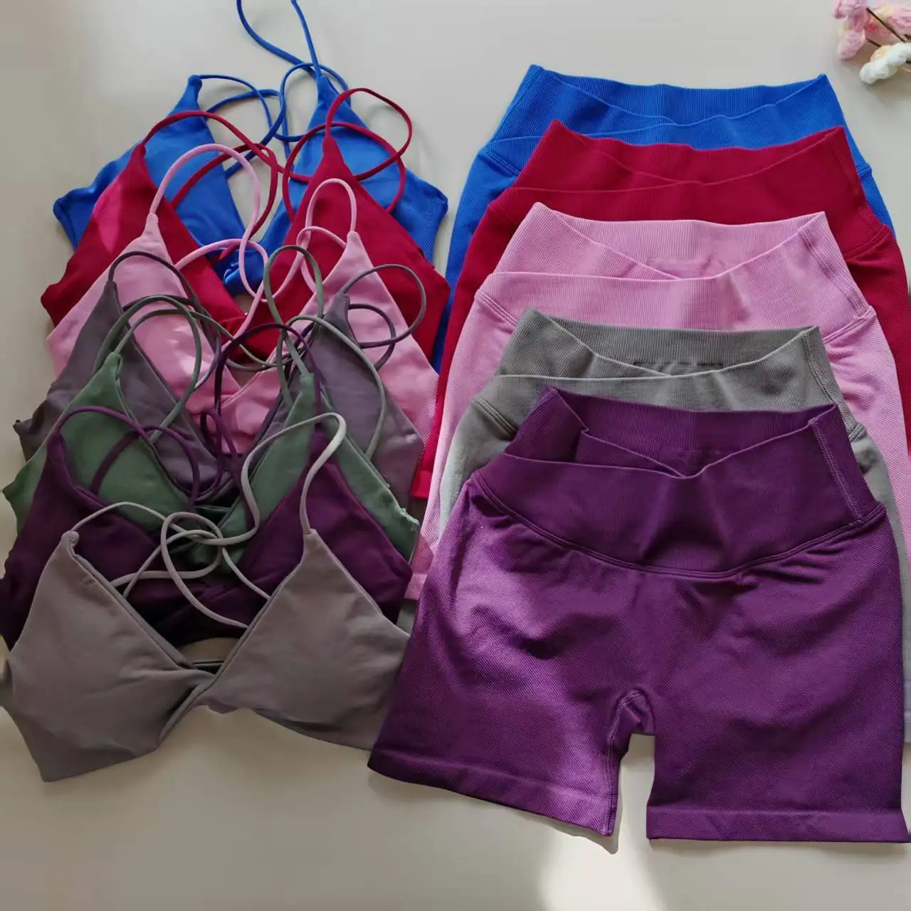 

2-Piece Women Strap Sports Seamless Yoga Bra Tops Running Workouts Shorts Fitness Legging Training Gym Activewear