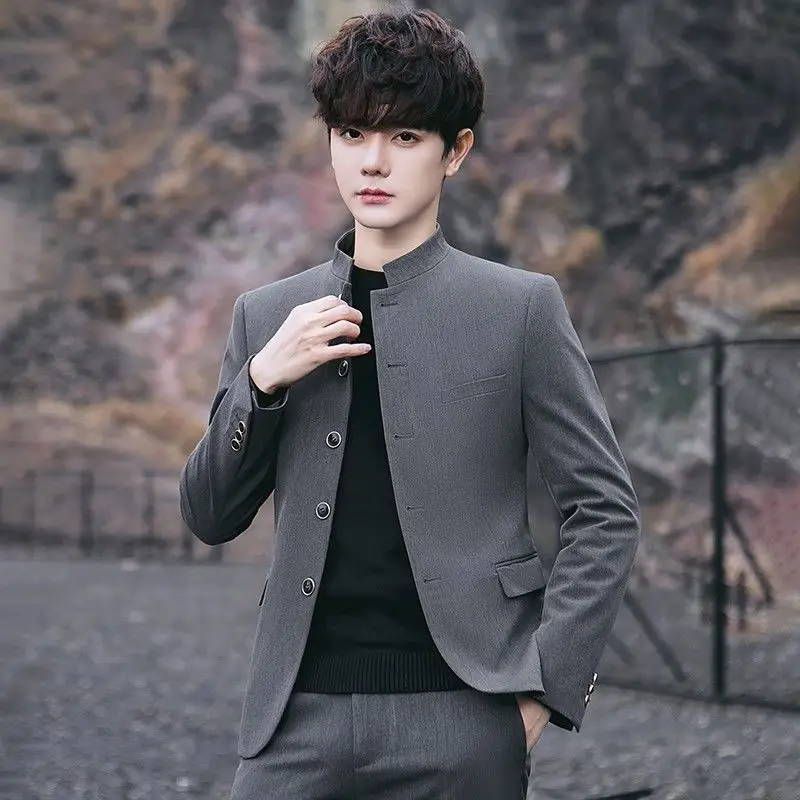 

Spring Autumn Chinese Style Stand Collar Jacket Pants Suit Men's Loose Casual Business High Street Blazers Trousers Male Clothes
