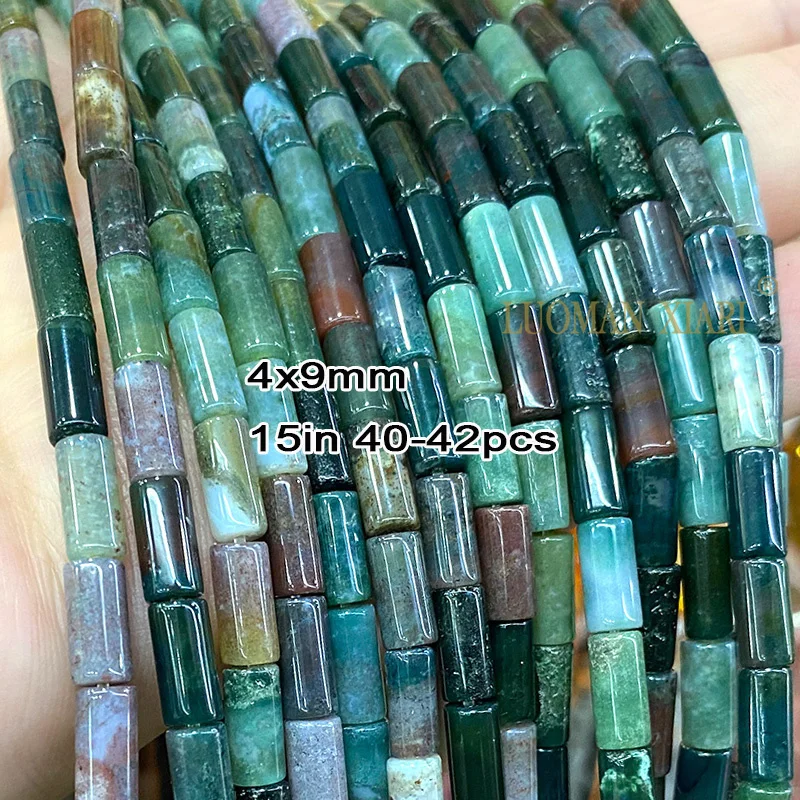 Natural Stone Cylinder India Agate Loose Tube Spacer Beads for Jewelry Making DIY Bracelet Necklace Needwork Accessories 15\'\'