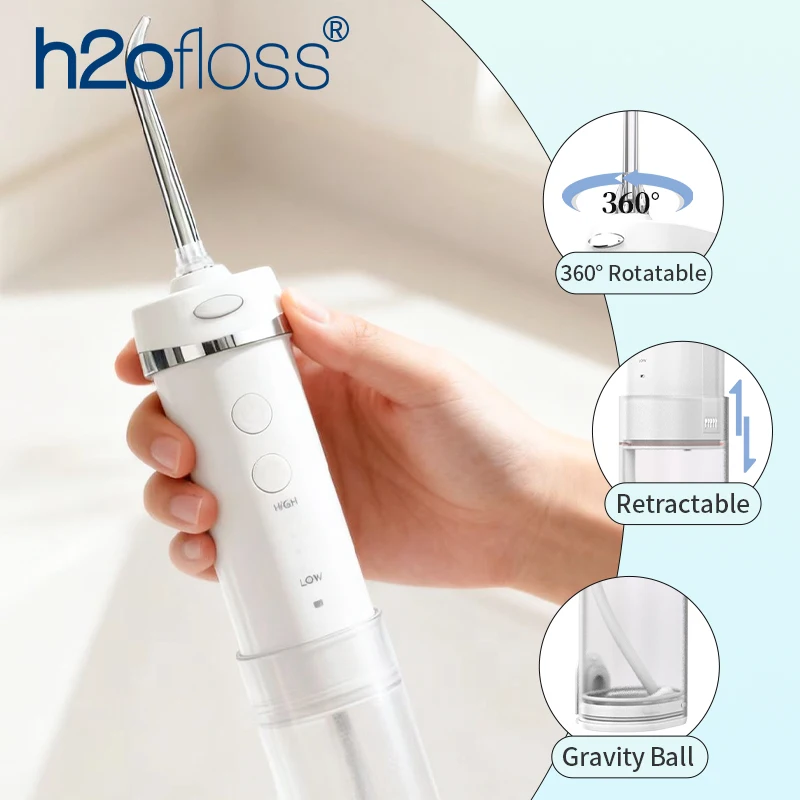 H2ofloss خيط أسنان مائي قابل للطي 140 رطل لكل بوصة مربعة جهاز ري فموي مضغوط لللثة الحساسة 5 أوضاع 5 رؤوس شحن عبر USB
