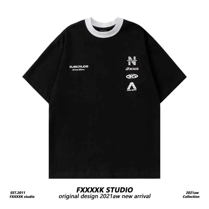 

Мужская футболка FXK Original Summer 2024, американский трендовый бренд, свободный крой, хлопок, цветной дизайн, плотная ткань