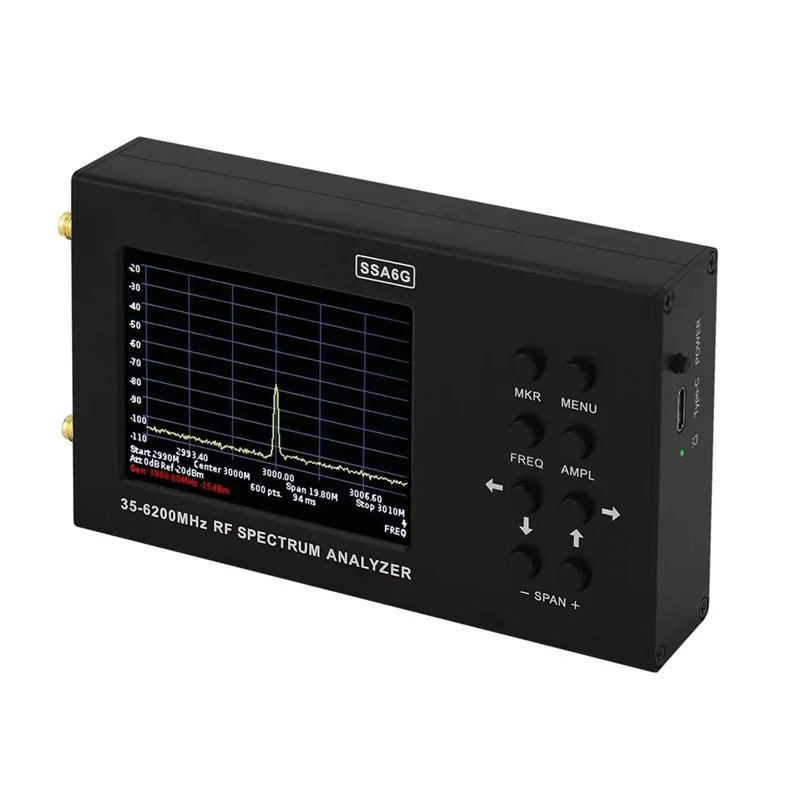 -AT52 HAMGEEK SSA6G 35Mhz-6200Mhz Analisador de espectro RF Multímetro RF Explorador de espectro com tela de toque Antena HT6