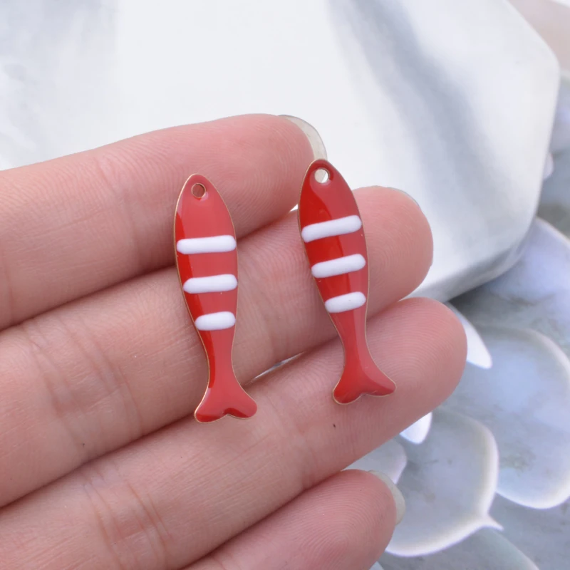 10pcs Copper Both-sided  Enamelled Big Cute Fish Charms oil dripping  Necklace Bracelet Pendant DIY Jewelry Accessories