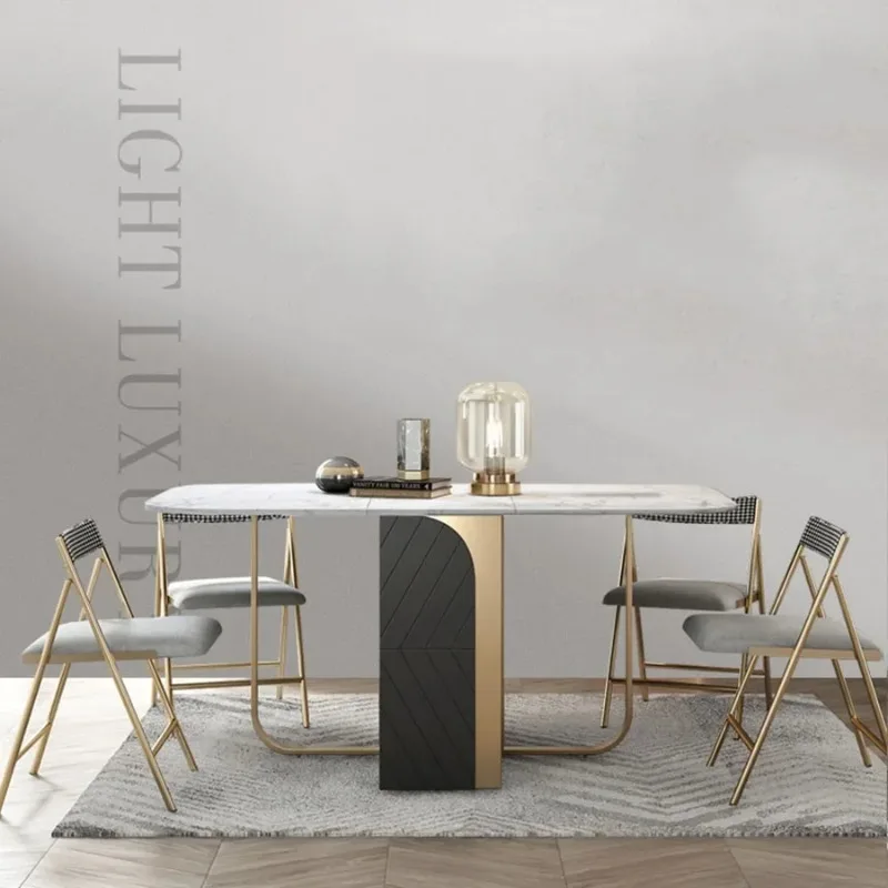 Light Luxury Folding Dining Table And Chair Combination Post-Modern Simple Multifunctional Small Household Rock Board Table HDCZ