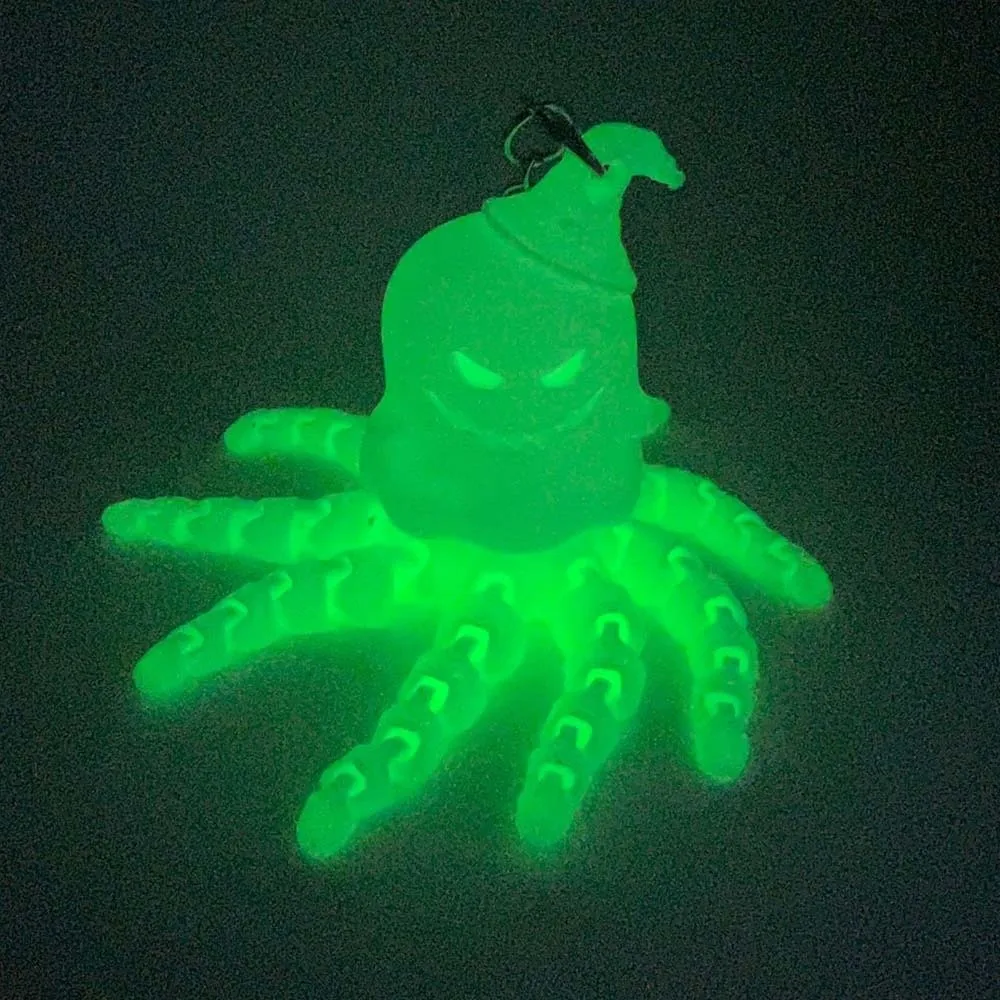 Glow In The Dark Pumpkin Key Chain Articulated Jointed Rotating Design Ghost Key Ring Flexible Tentacles Lightweight Fidget
