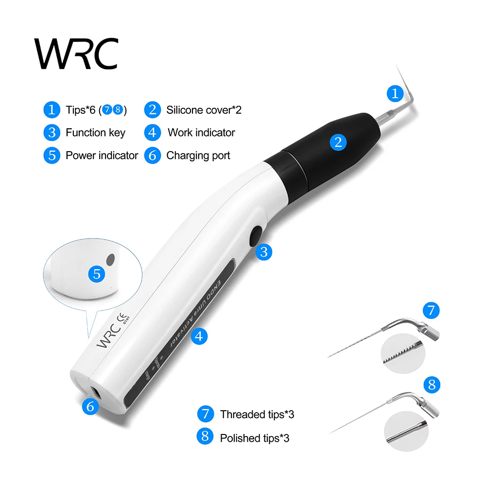 Dental LED Portable Wireless Ultrasonic Activator Activator Ultrasonic Washing Tooth with 6 Tips Dentistry Tools