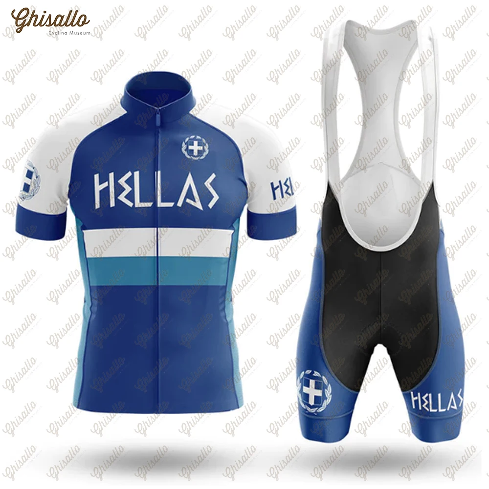 

HELLAS Team Cycling Jersey Set for Men, Road Bike Equipment, Cycling Shirt, Quick Dry Shorts, Bicycle Clothes, New
