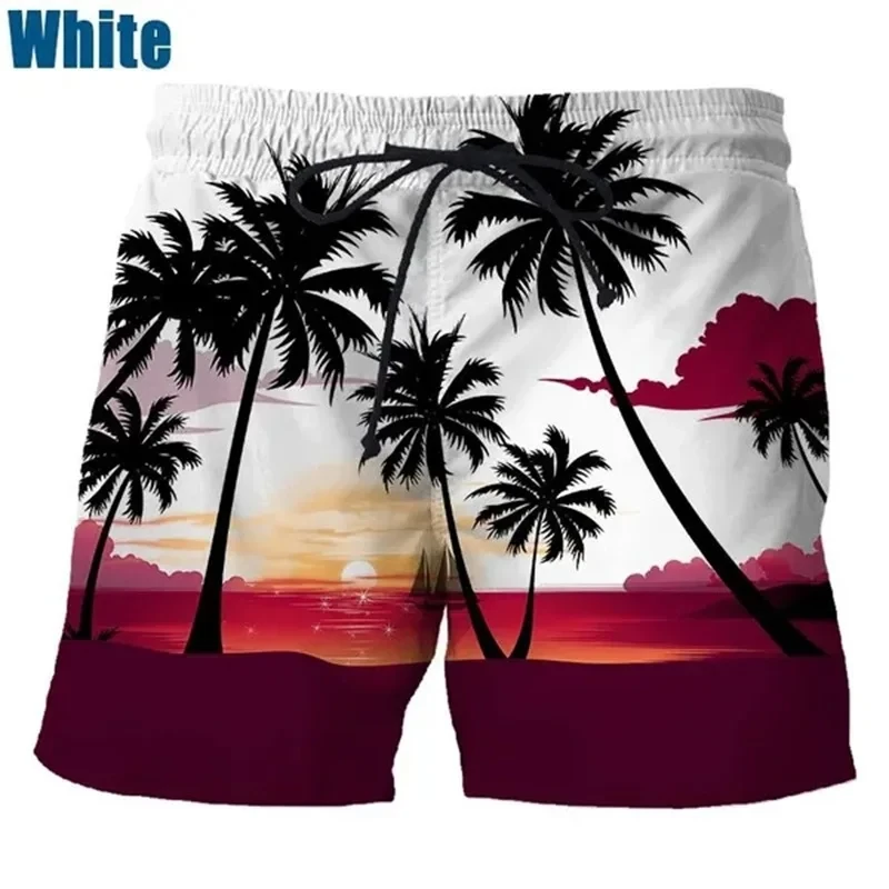 Pantalones cortos de playa hawaianos con estampado 3D de árbol de Coco para hombre, pantalones cortos de natación casuales de verano, pantalones