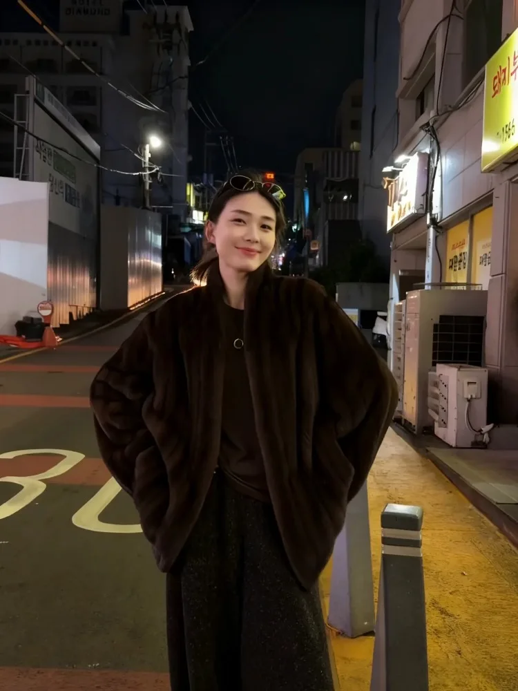 Chaquetas de felpa gruesas y cálidas de estilo coreano para mujer, abrigos de piel sintética holgados y versátiles de manga larga para invierno