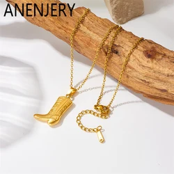 ANENJERY 316L Stainless Steel Cowboy Cowgirl Boots Pendant Necklace for Women Fashion Niche Vintage Jewelry Gifts Wholesale