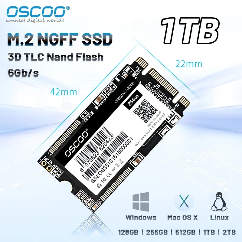 OSCOO 1TB M.2 SSD SATAIII 512GB NGFF  2242 Hard Drive for Laptop Original 3D TLC NAND 6GB/s Solid State Drive Laptop Destop