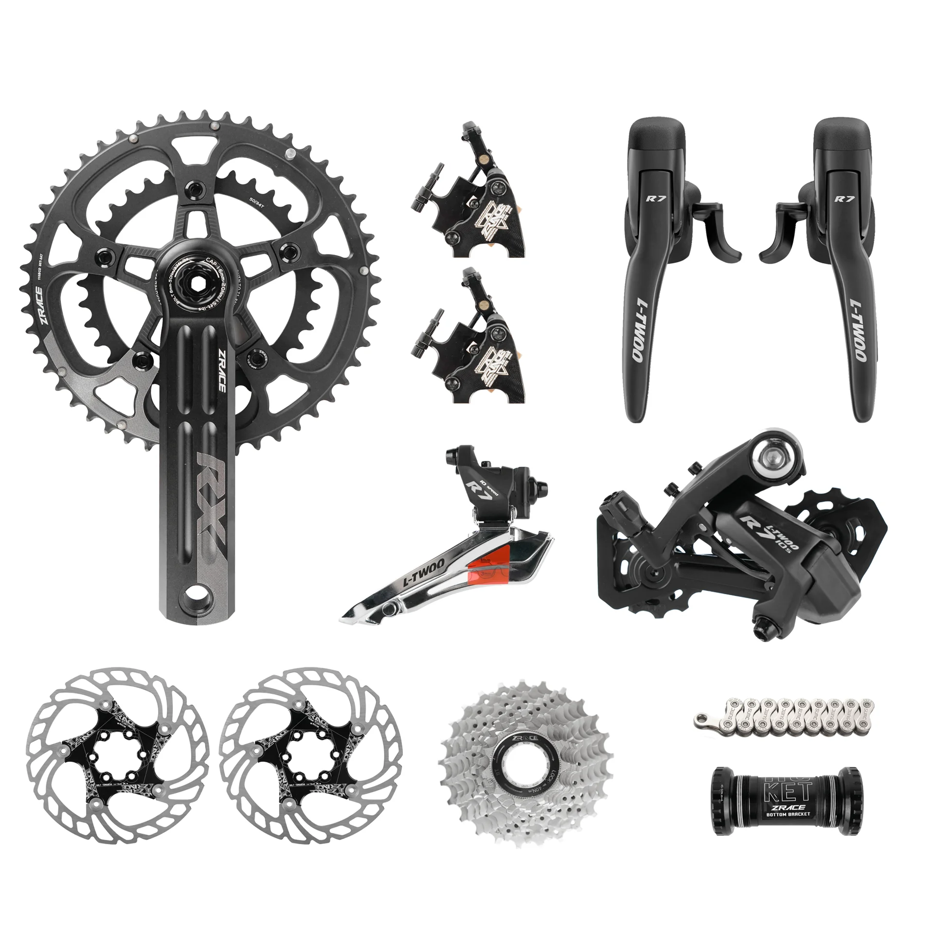 AliExpress LTWOO R7 2x10 Speed Road Full Groupset ZRACE Cable Hydraulic Disc Brake Caliper Crankset Cassette Chain Bottom Bracket Rotors