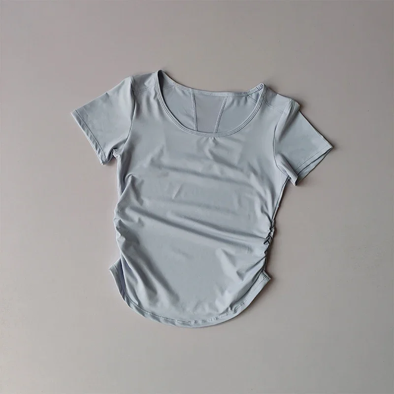 Sports Short-sleeved Women's Summer Waist-closing Fitness Running Top Mesh Splicing Breathable Quick-drying Yoga Suit T-shirt