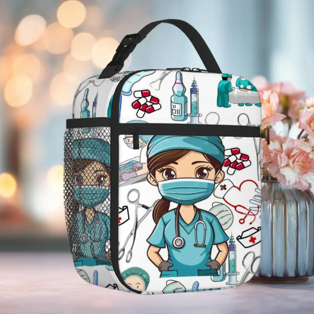 حقيبة حرارية ذات طابع طبي مع تصميم للممرضات والأدوات الطبية - صندوق غداء على الوجهين، ترمس للمستشفى والعيادة والمكتب #3