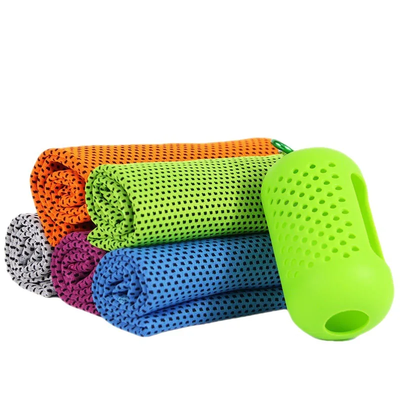 Portable ice silk Towel Sports Instant Cooling Ice Towel  Outdoor Travel Fitness Running Swim Towel Silicone Bag