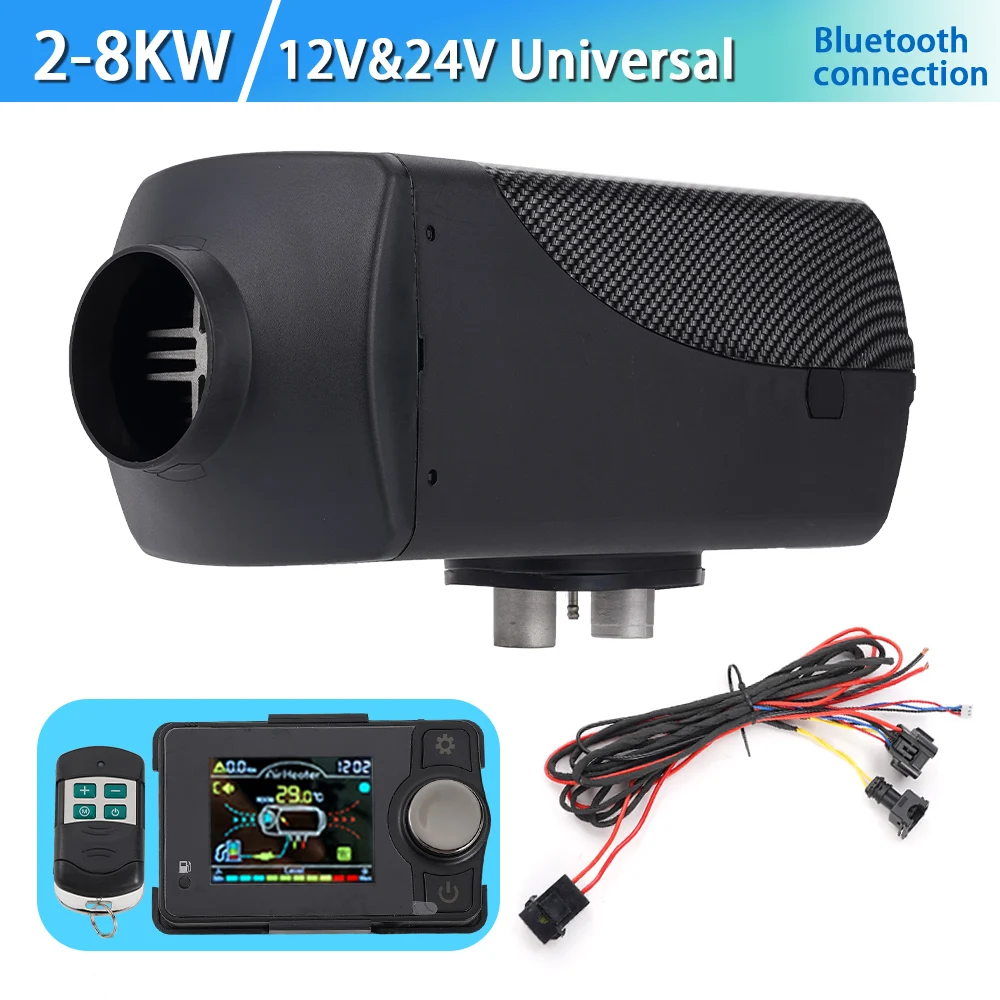 2-8KW 12V&24V Dual Voltage Universal Split Machine Bluetooth Parking Heater With Host+Switch+Remote Control+Wiring Harness