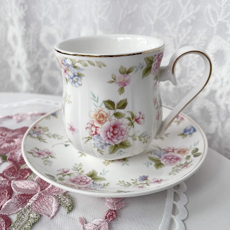 Classic coffee cup with plate Afternoon Tea Dessert Cup English Ceramic Coffee mug Camellia hot stamping process coffee mug