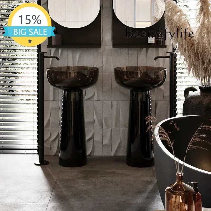 CC  Transparent resin column basin Hotel bathroom Color round integrated floor type hand wash basin