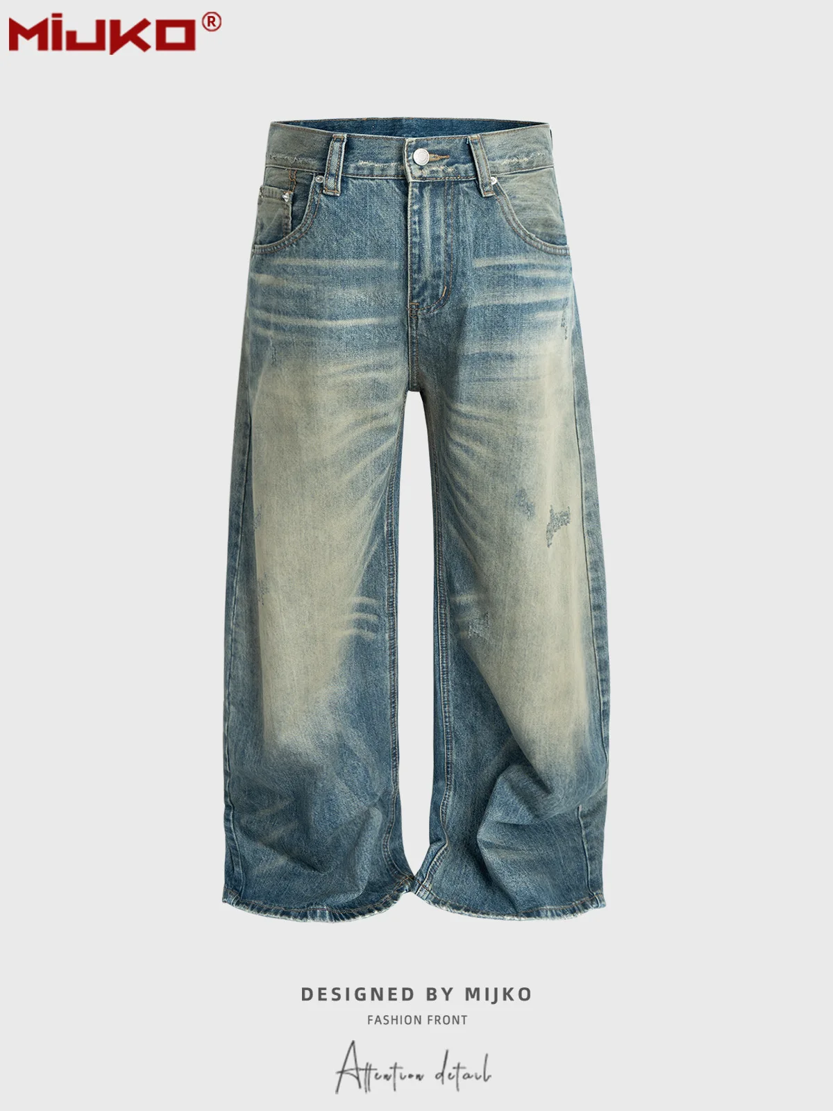 MIJKO Unisex Bug-Bitten Torn Destroyed Jeans Vintage Washed Blue Pants Men's And Women's Silhouette Design