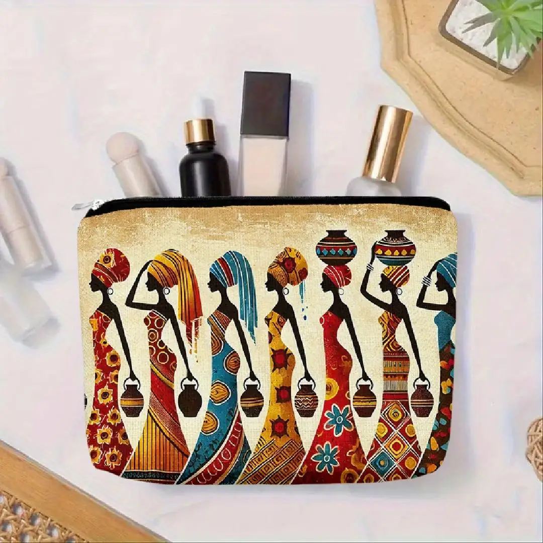 Afrykańska kobieta projektuje kosmetyczki - urocze, wielofunkcyjne torby na zamek błyskawiczny dla kobiet, torba do przechowywania biżuterii.