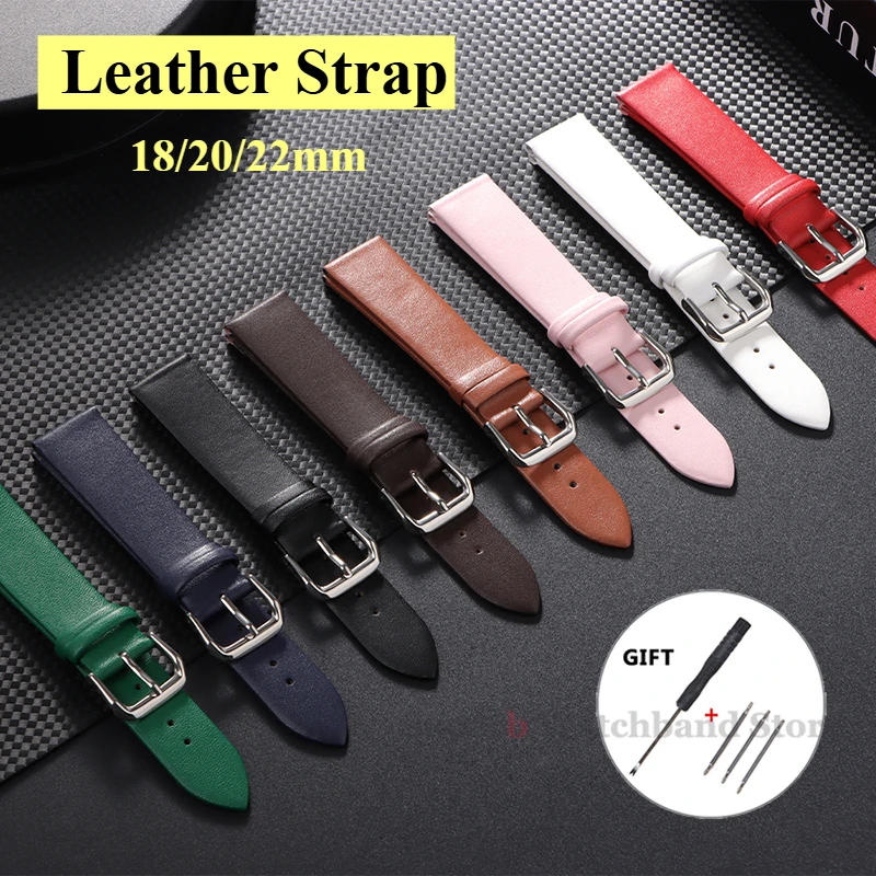 

Leather Watch Band 18mm 20mm 22mm Thin Smooth Watch Straps Belt Bracelets Soft Comfortable Leather Strap Pin Buckle