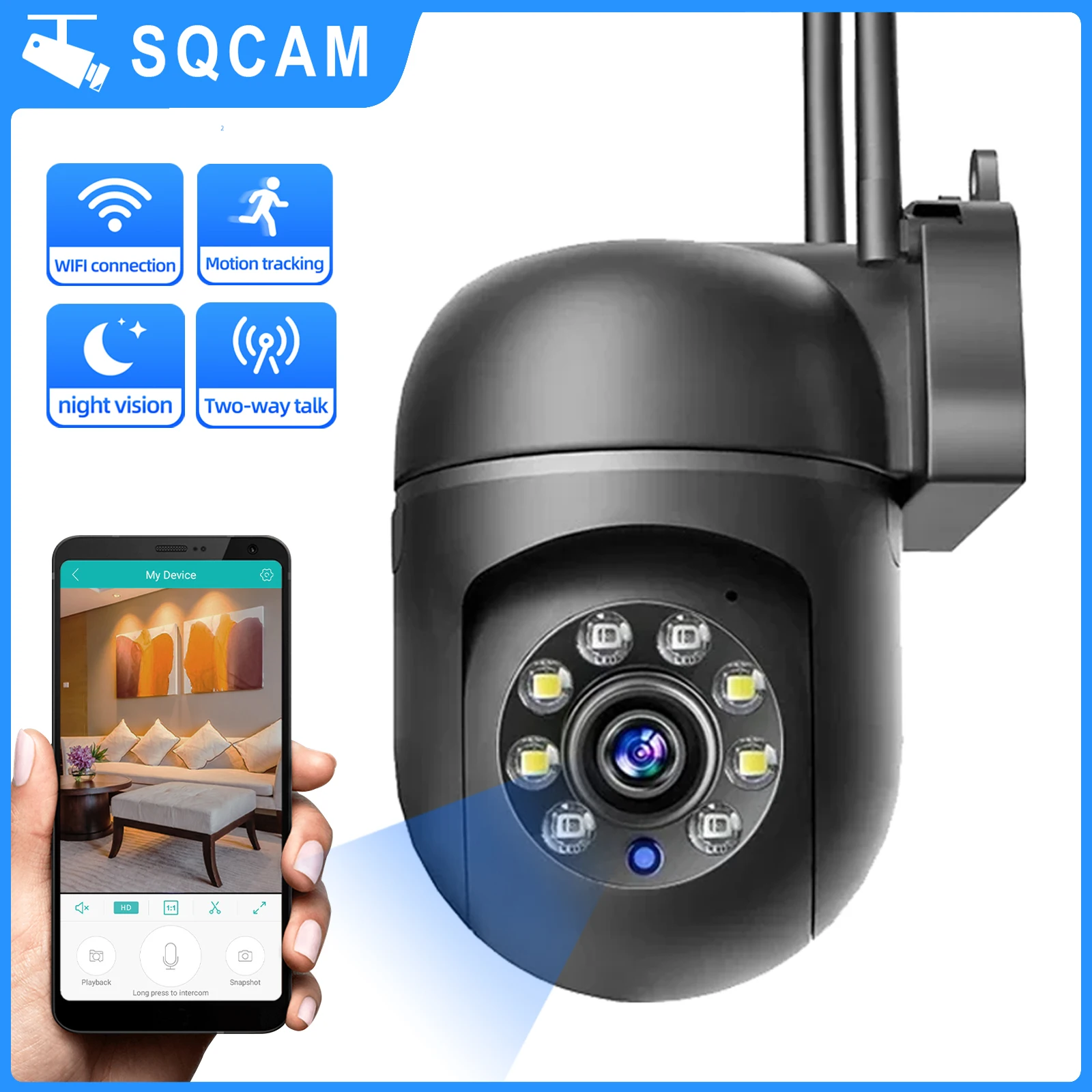 

Камера видеонаблюдения SQCAM, 1080P, Wi-Fi, 2,4 ГГц, автослежение, ночное видение, водонепроницаемая