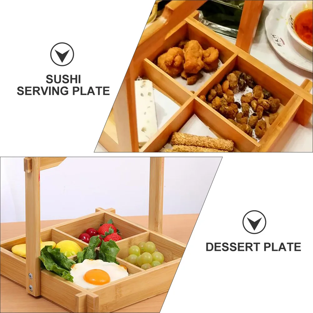 

1Pcs 4 Compartments Sushi Serving Plate Divided Wooden Tray Snack Dessert Food Plate for Home Restaurant Hotel