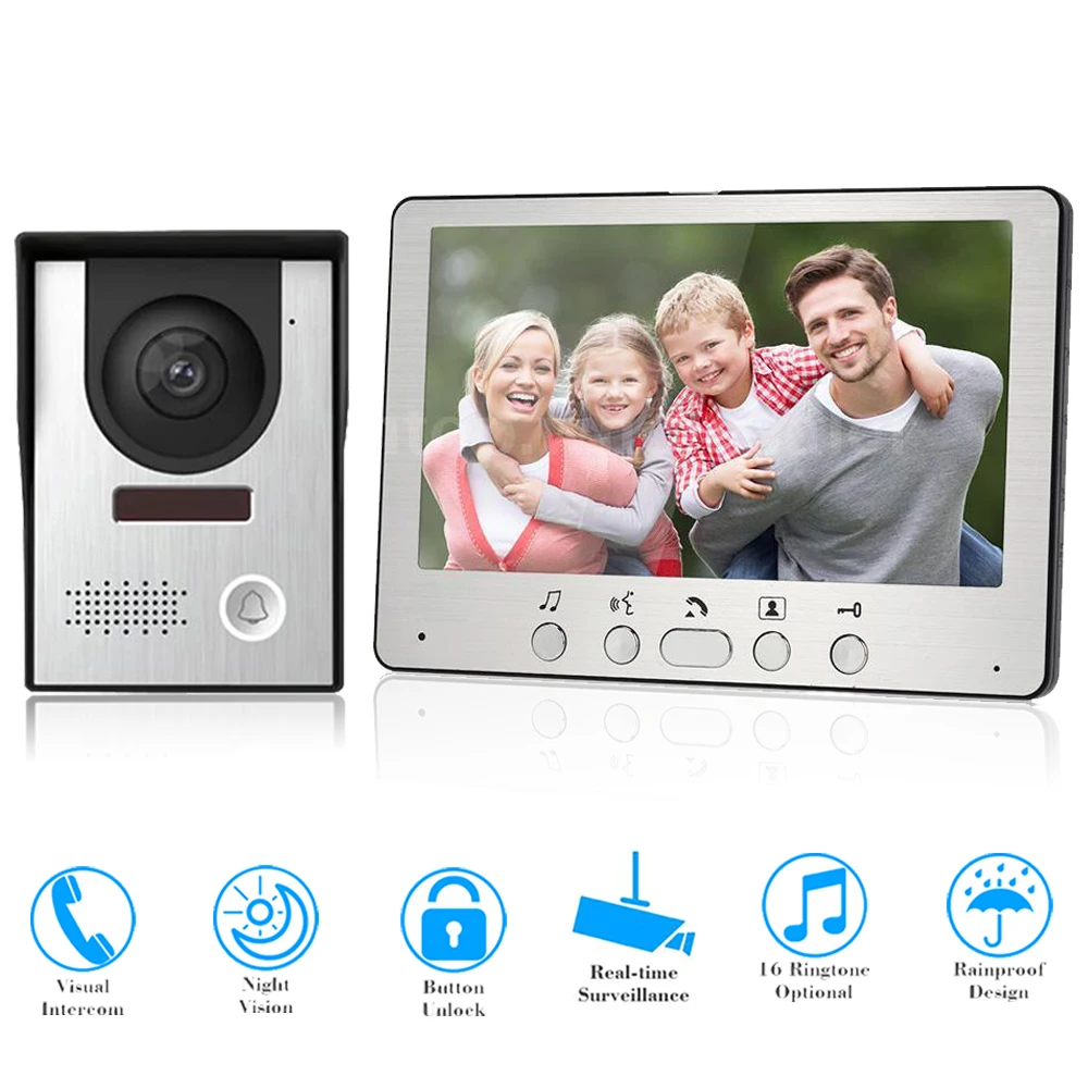 7 inch Wired Video Intercom for Home Outdoor Door Phone Street Doorbell Call Panel Open Electric Lock