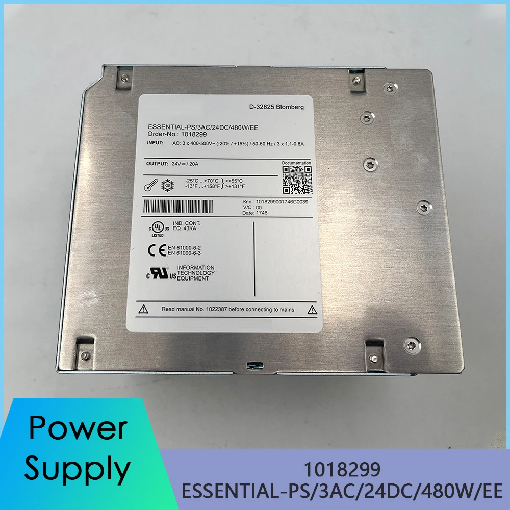 For Phoenix 1018299 ESSENTIAL-PS/3AC/24DC/480W/EE 3-phase Edition Power Supply For DIN Rail Mounting