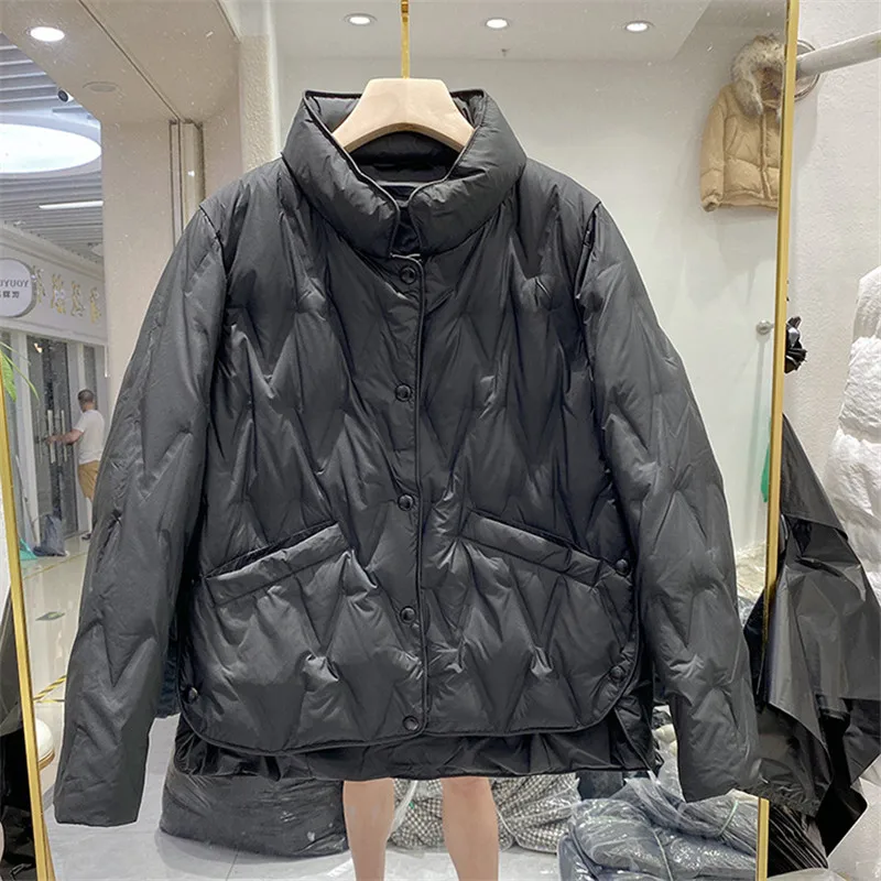 Autumn Winter Women Light White Duck Down Coat Parkas Warm Down Jacket Ladies Long Sleeve Single Breasted Short Bigsize Outwears