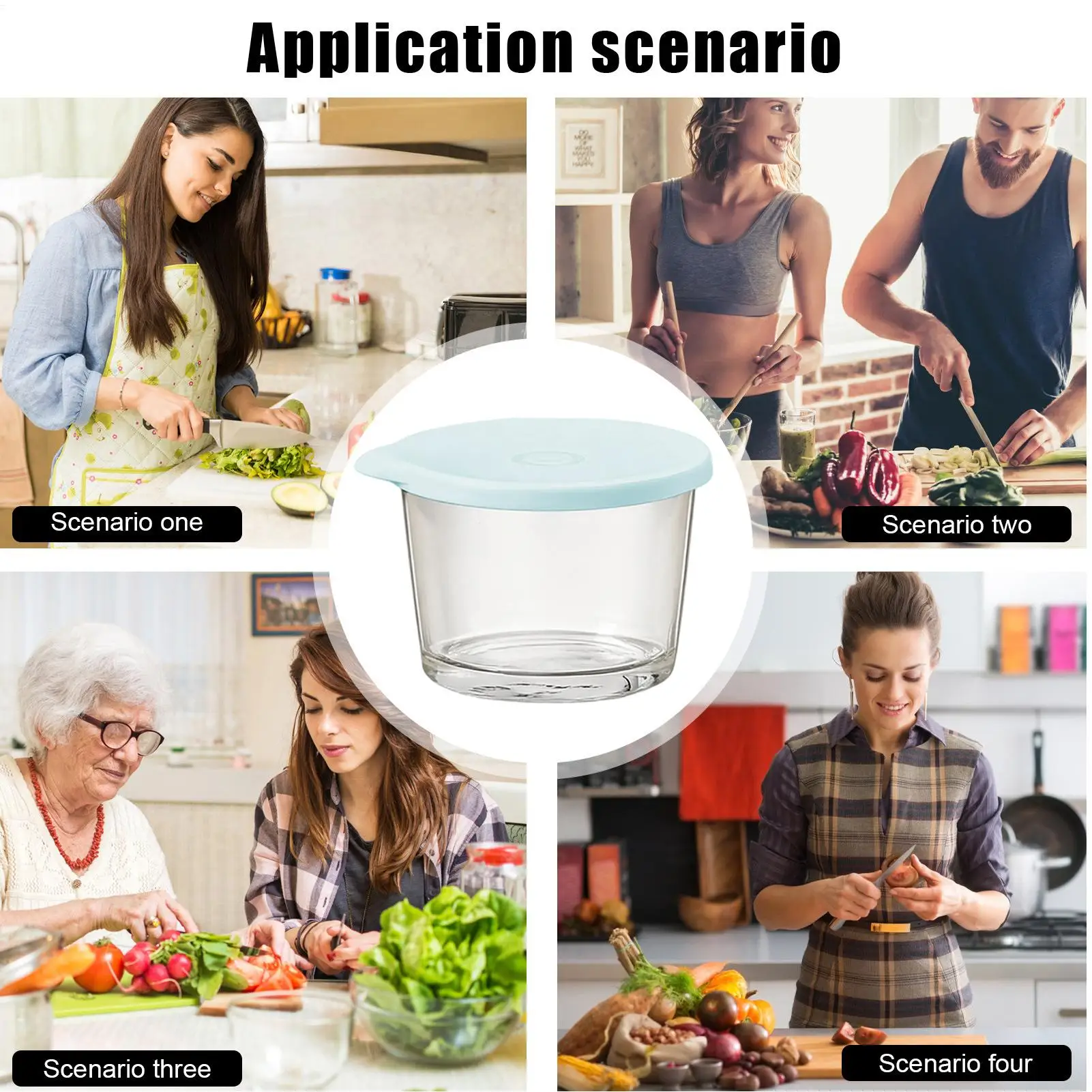 Cuencos de almacenamiento de vidrio, 4 piezas, frascos reutilizables apilables herméticos, cuencos grandes para almacenamiento de ensalada para preparación de comidas, aperitivos, hornear durante la noche