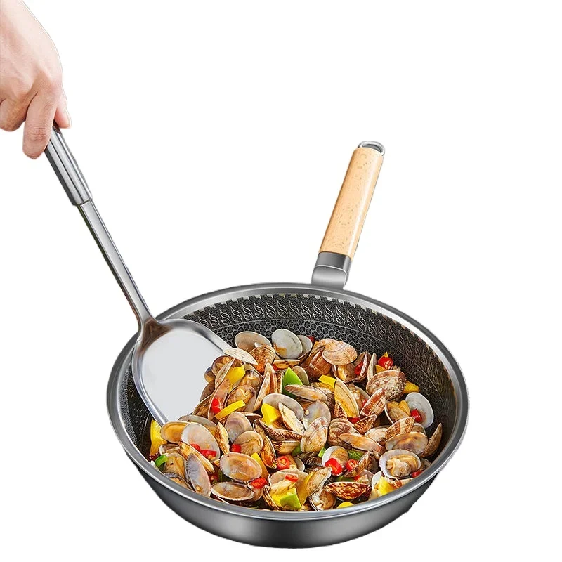 26/28cm Frying Pans with Lid,Stainless Steel Nonstick Frying Pan Honeycomb Skillet for Gas Electric Induction Ceramic Stoves