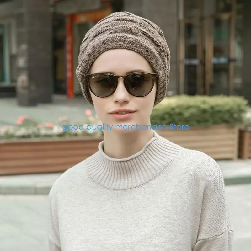 

Y5JD Men Women Winter Neck Gaiter Multi-Purpose Plaid Knitted Beanie Hat Thick Faux Fleece Lined Circle Loop Scarf Double Layer