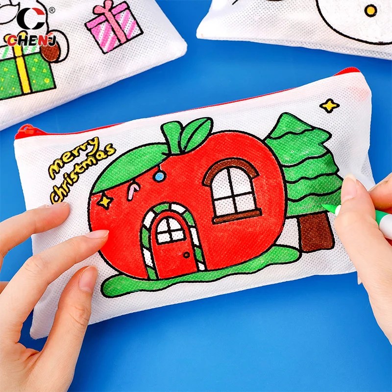 Cartoon Graffiti Stationery Storage Bag Children Painting Toys Fashion DIY Coloring Non-woven Fabric Pen Case Gifts