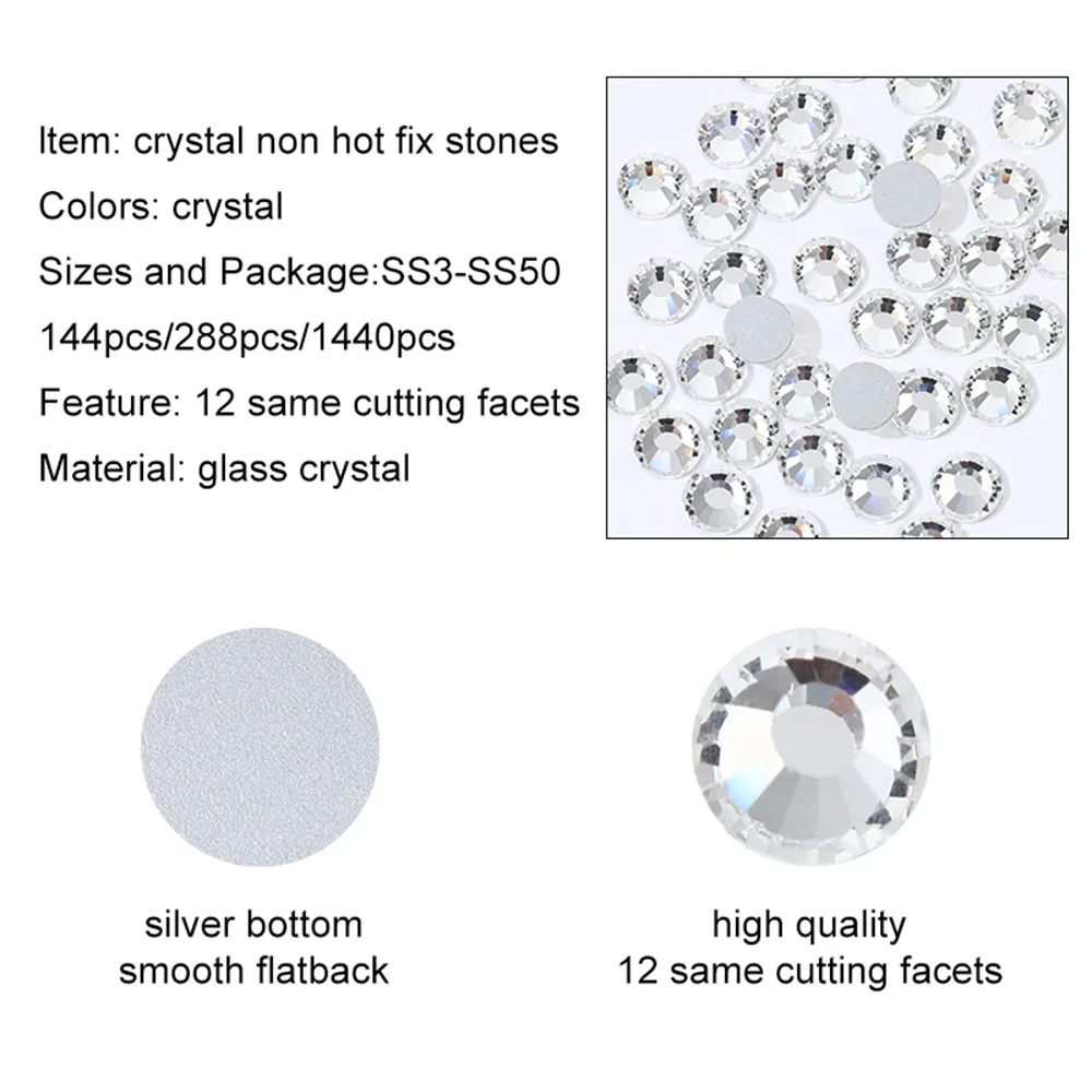 Super Quality Glitter Gems Ss3-ss50 Flatback Stones Crystal Non Hotfix Rhinestones Nail Art Decoration Rhinestones