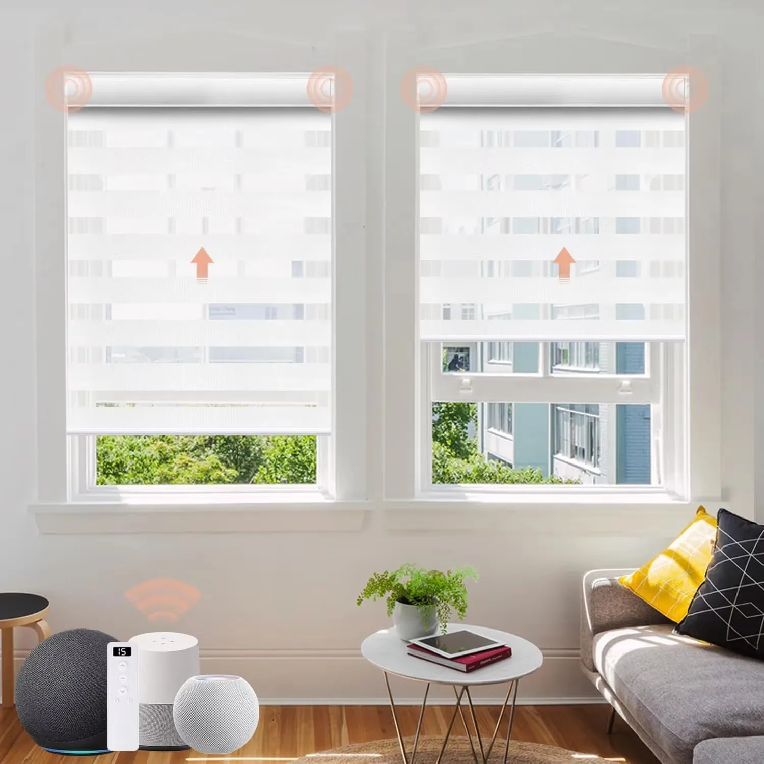 Custom Size Motorized Waterproof Fireproof Smart Remote Control Double Layer Light Filtering Zebra Blinds For Window